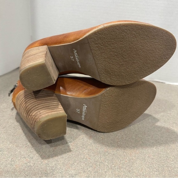 Anthropologie Antelope Tan High Cut Western High Heel  Boho Ankle Bootie Size 37 - Picture 10 of 12
